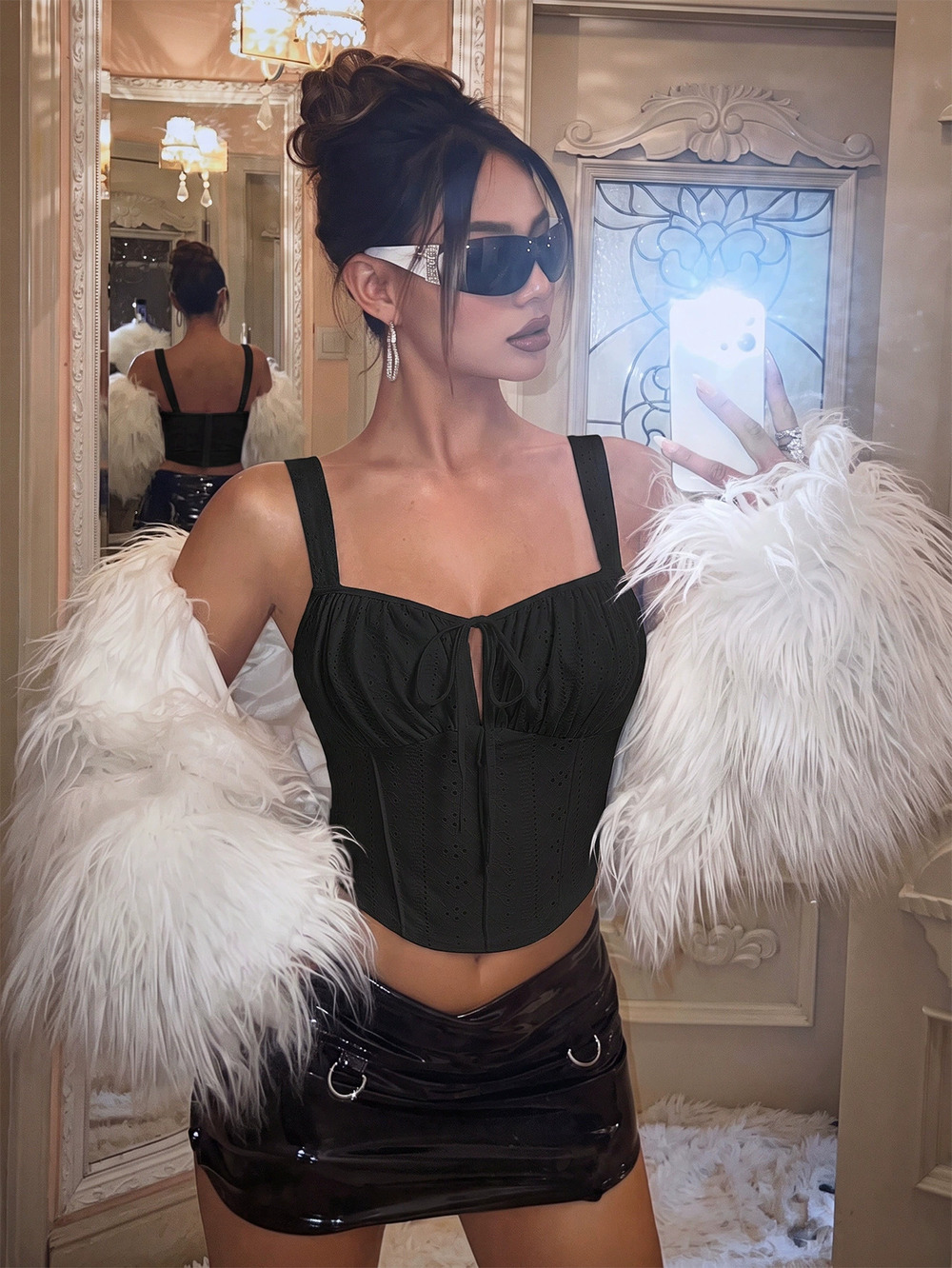 ZARA Square Neck Lace Up Cutout Cami Crop Top Slimming Sexy